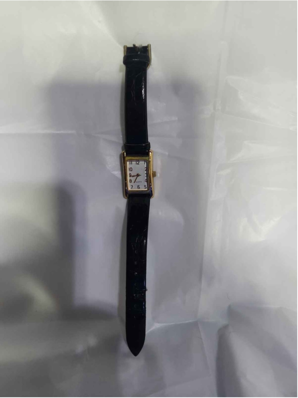Women's Gold Tone Quartz Watch - White Dial, Black Band